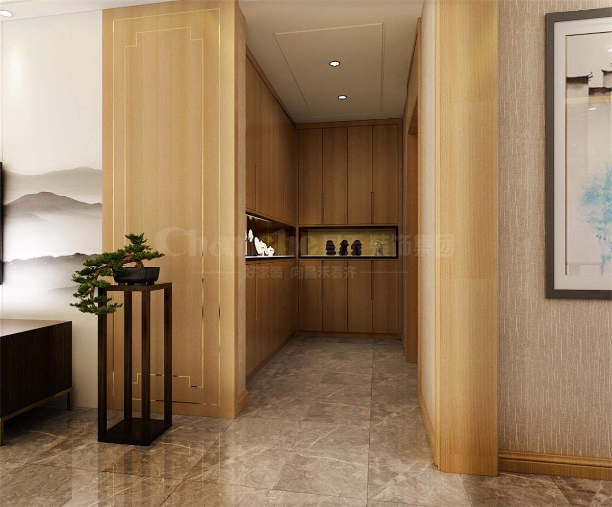 進門處的鞋柜，既滿足了屋主的生活習慣，又體現(xiàn)出對自然人文古意的喜好之情。