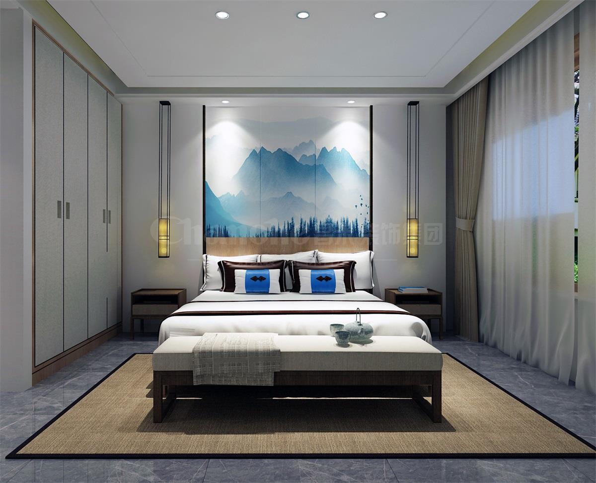 主臥貫穿、白色、灰色，加小許黑色融合的暖色調(diào)讓詩意棲居，少幾分濃墨重彩，多幾分雅致清寧，并在此感悟生命的智慧。內(nèi)心的平靜才能感悟到生活的大美，美不是符號，是一種心境，一份怡然，更是一份禪動。